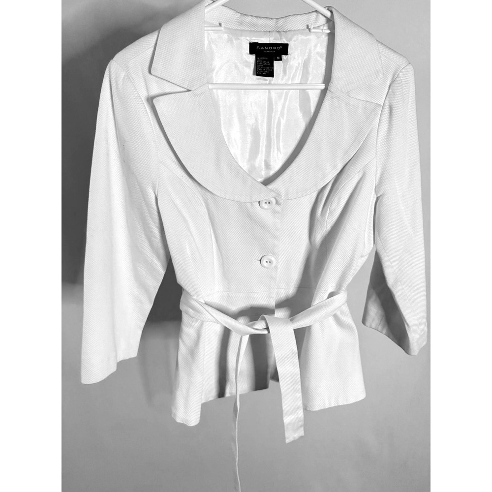 Sandro - Blazer Belted Textured‎ Piqué 3/4 Sleeve - White - M - Women